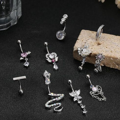 Florideco 14G حلقات زر البطن للنساء الجراحية الصلب استرخى حلقات البطن تشيكوسلوفاكيا الفرس البطن زر حلقة عكس حلقات السرة المنحنية البطن الحديد ثقب المجوهرات in Kuwait