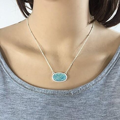 YUJIAXU مؤطرة البيضاوي فو Druzy بريق بيان قلادة قصيرة للنساء هدية الزي المجوهرات in Kuwait