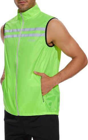 سترة bpbtti الرجالية Hi-Viz الآمنة للجري وركوب الدراجات بدون أكمام سترات واقية من الرياح - مقاومة للرياح وعاكسة للضوء in Kuwait