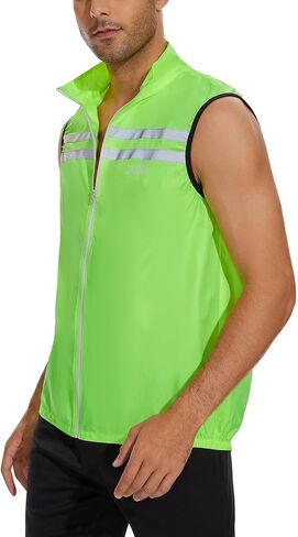 سترة bpbtti الرجالية Hi-Viz الآمنة للجري وركوب الدراجات بدون أكمام سترات واقية من الرياح - مقاومة للرياح وعاكسة للضوء in Kuwait