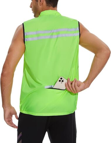 سترة bpbtti الرجالية Hi-Viz الآمنة للجري وركوب الدراجات بدون أكمام سترات واقية من الرياح - مقاومة للرياح وعاكسة للضوء in Kuwait