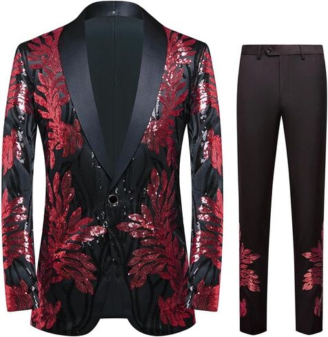 CARFFIV Men's High-end Positioning Sequins Luxury Suits One Button Shawl Lapel Blazer Jacket Pants,Men Tuxedo Suit Set in Saudi Arabia