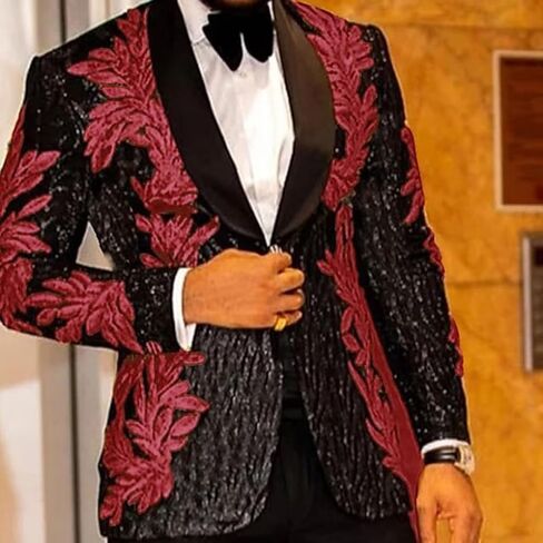 CARFFIV Men's High-end Positioning Sequins Luxury Suits One Button Shawl Lapel Blazer Jacket Pants,Men Tuxedo Suit Set in Saudi Arabia