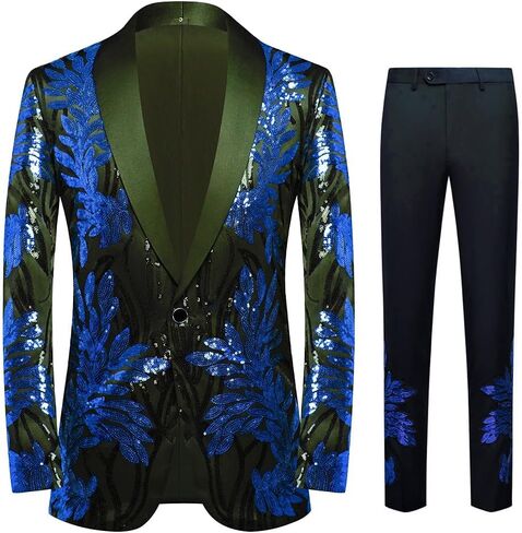 CARFFIV Men's High-end Positioning Sequins Luxury Suits One Button Shawl Lapel Blazer Jacket Pants,Men Tuxedo Suit Set in Saudi Arabia