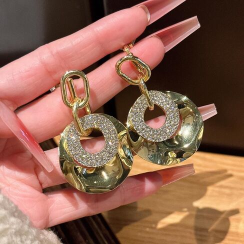 Women's Clip On Earrings Cubic Zirconia Crystal Hoop Earrings No Pierced Ears Dangle Earrings in Kuwait