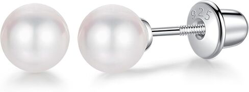 Pearl Stud Earrings for Women 925 Sterling Silver Sensitive Genuine 5mm White Real Round Freshwater Cultured Pearls Everyday Earrings Studs Ladies in Saudi Arabia