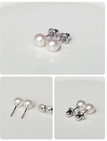 Pearl Stud Earrings for Women 925 Sterling Silver Sensitive Genuine 5mm White Real Round Freshwater Cultured Pearls Everyday Earrings Studs Ladies in Saudi Arabia