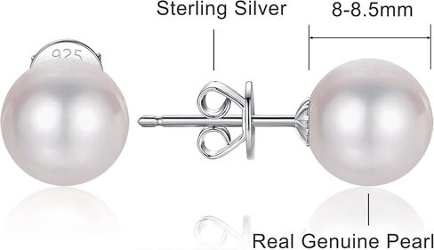 Pearl Stud Earrings for Women 925 Sterling Silver Sensitive Genuine 5mm White Real Round Freshwater Cultured Pearls Everyday Earrings Studs Ladies in Saudi Arabia