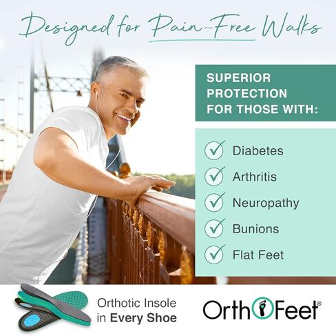 حذاء المشي Edgewater للرجال من Orthofeet، رياضي، أسود، 14 X-Wide in Kuwait
