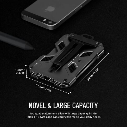 Upgraded Minimalist Metal Wallet For Men, Aluminum Slim Money Clip with 1 Clear ID Holder, RFID Blocking Minimalist Credit Card Holder, Holds 15 Cards Plus Cash, Slim Metal Wallet(Dark Grey) in Saudi Arabia