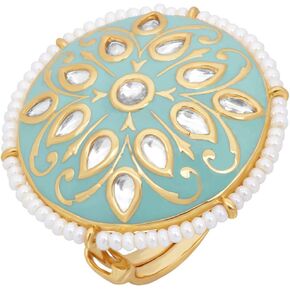 I Jewels مصنوعة بشكل معقد من المينا الأحمر التقليدي المطلي بالذهب عيار 18 قيراطًا/حلقة Moti عمل Meena منزلقة مع Polki Kundans غير مقطوعة وحواف مع Moti للنساء/الفتيات in Kuwait
