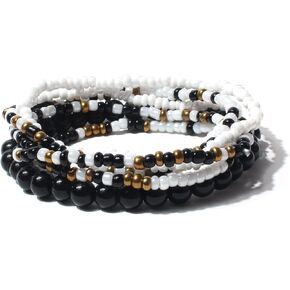 Pingyongchang Stackable Multi Layer Bohemian Bead Bracelet For Women Girls Handmade Colorful Beads Layered Stretch Multilayer Bangles Bracelets Beach Anklets Jewelry String Charm Bracelets 6 pieces in Kuwait