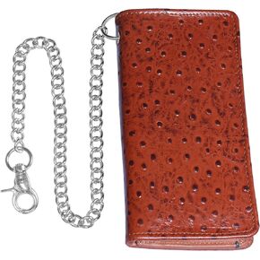 IBRO Long Bifold RFID Blocking Motorcycle Chain Wallet for Men Aniline Grey
