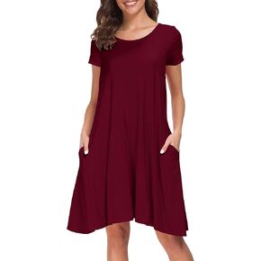 Afibi Womens Short Sleeve Loose Pockets Dress Casual Swing T-Shirt Dresses