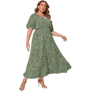 Floerns Women's Plus Size Boho Floral V Neck Short Sleeve A Line Long Dress in Kuwait