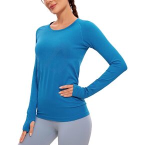 CRZ YOGA Women's Seamless Athletic Long Sleeves Sports Running Shirt Breathable Gym Workout Top