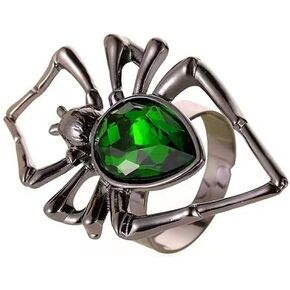 خواتم قابلة للتمدد بتصميم عنكبوت للنساء والرجال، خواتم مفتوحة على شكل عنكبوت اسود قوطي، مجوهرات كريستال بانك قابلة للتعديل، اكسسوارات مجوهرات الهالوين، معدن، كريستال in Kuwait