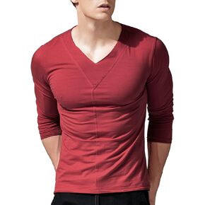 Wiekose Men's Muscle Tank Shapewear T Shirt Long Sleeve Pull Over Basic V Neck Top Tee