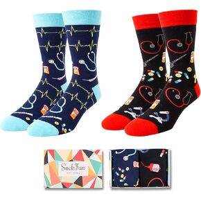 sockfun Men Dental Teeth Doctor Medical Funny Golf Reading Teacher Socks, Gifts For Teeth Dentist Nurse Golfer Book Lover