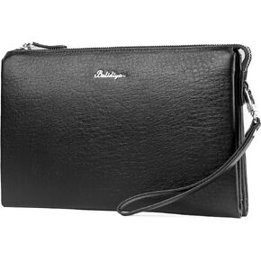 BALIDIYA Men Clutch Purse Leather Wallets Wristlet Handbags Business Zipper Tote Bags, Black in Saudi Arabia
