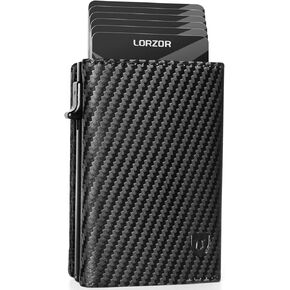 محفظة للرجال من لورزور، محفظة ذكية من الياف الكربون للرجال | حامل بطاقات الائتمان من الالومنيوم بخاصية حجب تحديد الهوية بموجات الراديو، نوافذ لبطاقة الهوية وقفل مغناطيسي، هدايا للرجال، من الكربون بدون in Kuwait