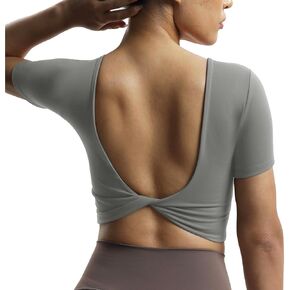 Aoxjox Short Sleeve Crop Tops for Women Emma Backless Twist Back Workout Crop T Shirt Top