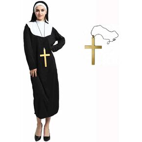 زي عباءة الراهبة الفاخر من AMG GLOBAL، زي الراهبة المريح للبالغين | أزياء الهالوين للنساء، أزياء مخيفة مثالية لحفلات الهالوين التأثيرية، أزياء كرتونية باللون الأسود in Kuwait