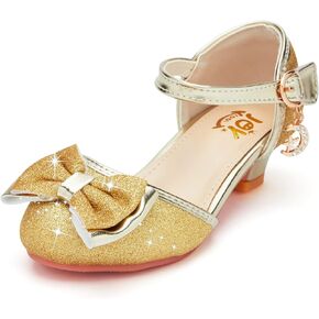 JOYKIDDIE Glitter Girl Dress Shoes Fancy Princess Costume Shoes for Toddler Little Kid Round Toe Pretty Dressy Shoes with Charms Bow,1.2" Low Heel for Wedding Party