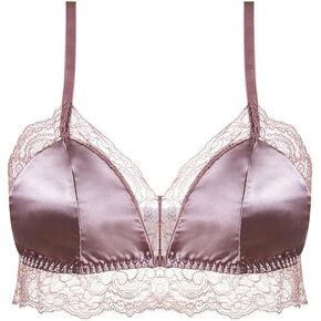 SilRiver Women's Satin Bralette Tops Silk Wirefree Bra Lace Cami Bra with Removable Pads