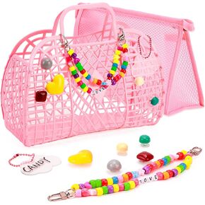 Auihiay Pink Jelly Bag Plastic Gift Basket Girls Jelly Purse with DIY Accessories and Name Card, Portable Retro Jelly Basket for Baby Shower, Bridal Wedding, Spring Summer Decor in Saudi Arabia