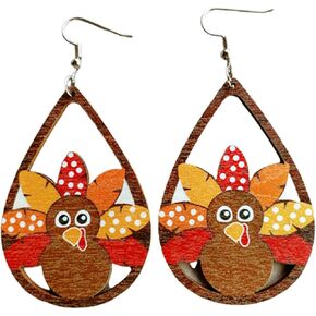 Wooden Halloween Earring Ghost Pumpkin Wooden Dangle Earrings Cartoon Ghost Halloween Thanksgiving Turkey Maple Wood Earrings for Women Girls Halloween Jewelry