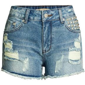 Golirsteca Women's Denim Shorts Ripped Irregular Tassels Hem Sexy Studded Mid Waisted Jean Short Pants