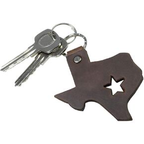 Hide & Drink, Thick Leather Texas State Key Chain/Texas Souvenir/Texas State Map With Star, Handmade :: Bourbon Brown in Saudi Arabia