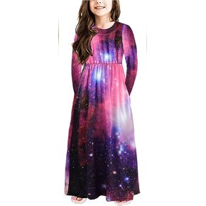 Miss Bei Girl's Summer Short Long Sleeve Stripe Holiday Dress Maxi Dress with Pocket Size 3-16T