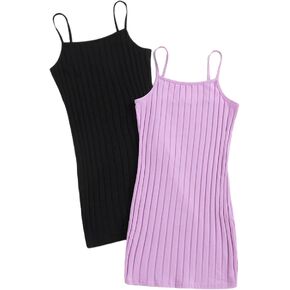SOLY HUX Girls Summer Cami Dress Sleeveless Spaghetti Strap Rib-Knit Bodycon Slim Fit 2 Piece Dresses