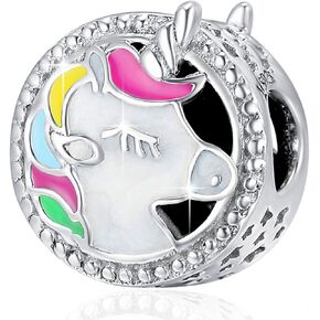 فور إيفر كوين حلية يونيكورن لسوار باندورا سحر ، شكل دائري أصلي 925 فضة استرلينية ملونة مطلية بالمينا للأساور الأوروبية عيد الميلاد in Kuwait