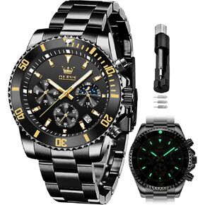 OLEVS Mens Watches Chronograph Luxury Dress Moon Phase Quartz Stainless Steel Waterproof Luminous Business Calendar Wrist Watch