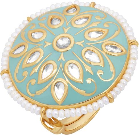 I Jewels مصنوعة بشكل معقد من المينا الأحمر التقليدي المطلي بالذهب عيار 18 قيراطًا/حلقة Moti عمل Meena منزلقة مع Polki Kundans غير مقطوعة وحواف مع Moti للنساء/الفتيات in Saudi Arabia