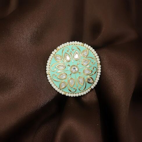 I Jewels مصنوعة بشكل معقد من المينا الأحمر التقليدي المطلي بالذهب عيار 18 قيراطًا/حلقة Moti عمل Meena منزلقة مع Polki Kundans غير مقطوعة وحواف مع Moti للنساء/الفتيات in Saudi Arabia