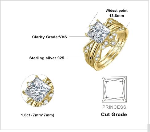 JewelryPalace Vintage Princess Cut 2ct Cubic Zirconia Solitaire Engagement Ring for Women, Classic 14K White Gold 925 Sterling Silver Promise Ring for her, Crown Enhancer Wedding Band Ring Bridal Sets in Kuwait
