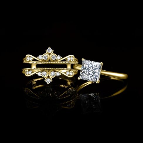 JewelryPalace Vintage Princess Cut 2ct Cubic Zirconia Solitaire Engagement Ring for Women, Classic 14K White Gold 925 Sterling Silver Promise Ring for her, Crown Enhancer Wedding Band Ring Bridal Sets in Kuwait