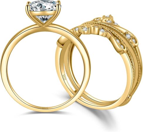JewelryPalace Vintage Princess Cut 2ct Cubic Zirconia Solitaire Engagement Ring for Women, Classic 14K White Gold 925 Sterling Silver Promise Ring for her, Crown Enhancer Wedding Band Ring Bridal Sets in Kuwait