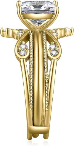 JewelryPalace Vintage Princess Cut 2ct Cubic Zirconia Solitaire Engagement Ring for Women, Classic 14K White Gold 925 Sterling Silver Promise Ring for her, Crown Enhancer Wedding Band Ring Bridal Sets in Kuwait