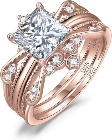 JewelryPalace Vintage Princess Cut 2ct Cubic Zirconia Solitaire Engagement Ring for Women, Classic 14K White Gold 925 Sterling Silver Promise Ring for her, Crown Enhancer Wedding Band Ring Bridal Sets in Kuwait