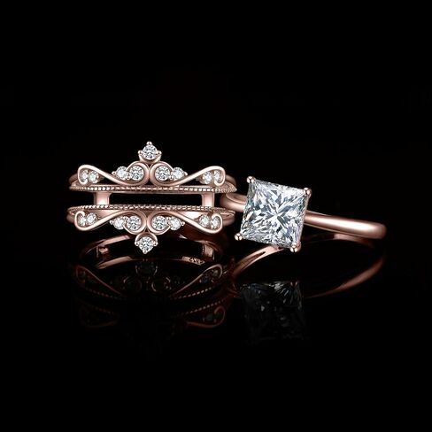 JewelryPalace Vintage Princess Cut 2ct Cubic Zirconia Solitaire Engagement Ring for Women, Classic 14K White Gold 925 Sterling Silver Promise Ring for her, Crown Enhancer Wedding Band Ring Bridal Sets in Kuwait