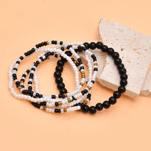 Pingyongchang Stackable Multi Layer Bohemian Bead Bracelet For Women Girls Handmade Colorful Beads Layered Stretch Multilayer Bangles Bracelets Beach Anklets Jewelry String Charm Bracelets 6 pieces in Kuwait