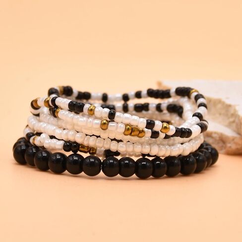 Pingyongchang Stackable Multi Layer Bohemian Bead Bracelet For Women Girls Handmade Colorful Beads Layered Stretch Multilayer Bangles Bracelets Beach Anklets Jewelry String Charm Bracelets 6 pieces in Kuwait