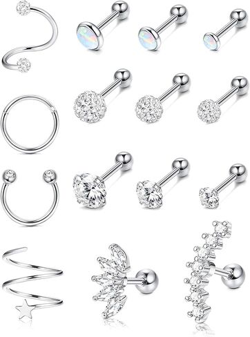 IRONBOX 16G Cartilage Earrings for Women Stainless Steel Conch Piercing Jewelry Helix Earrings Tragus Jewelry 15Pcs in Saudi Arabia