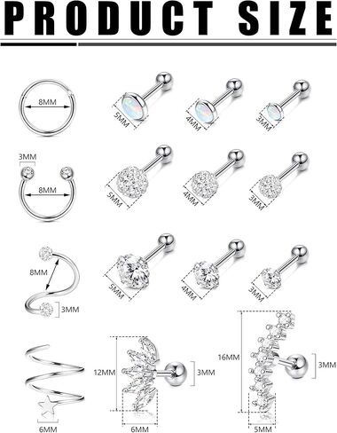 IRONBOX 16G Cartilage Earrings for Women Stainless Steel Conch Piercing Jewelry Helix Earrings Tragus Jewelry 15Pcs in Saudi Arabia