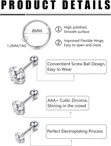 IRONBOX 16G Cartilage Earrings for Women Stainless Steel Conch Piercing Jewelry Helix Earrings Tragus Jewelry 15Pcs in Saudi Arabia